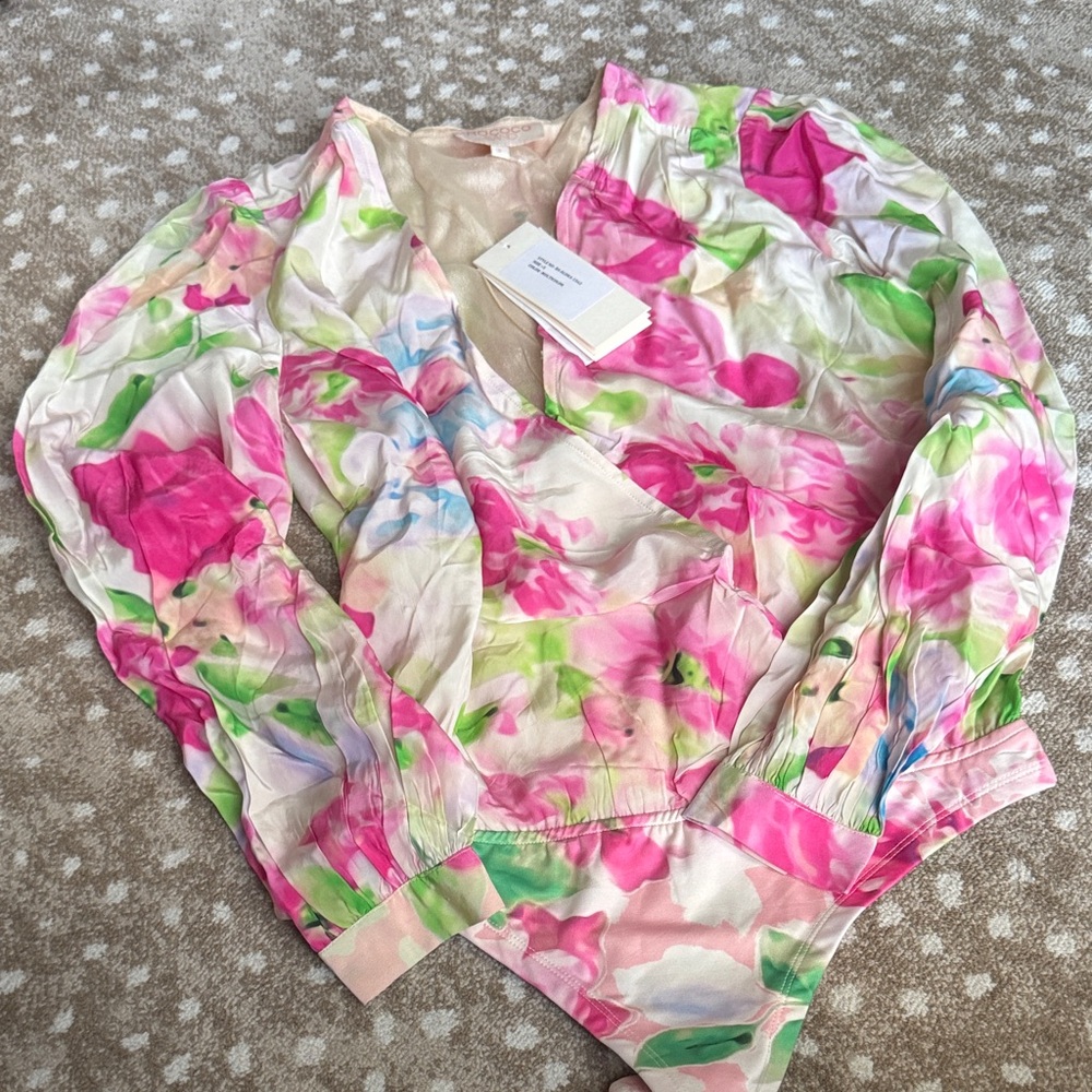 Rococo Sand Floral Bodysuit in Pink and Green